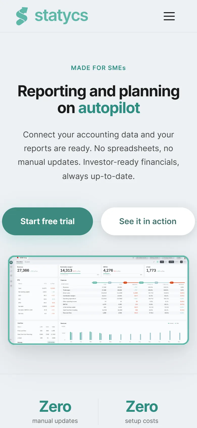 statycs homepage on a phone