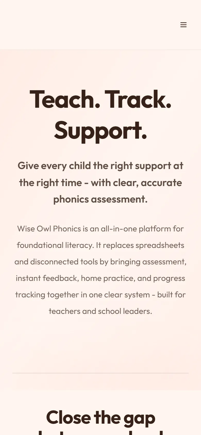 Wise Owl Phonics homepage on a phone